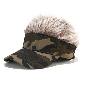 HairHat Dark Green Camo Visor with Light Brown Hair